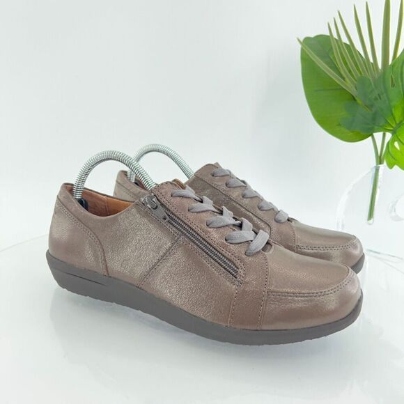 Vionic  Women's Abigail Met Sneaker Size 9.5 Comfort Shoe Lace Up Brown Leather - Picture 1 of 13